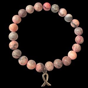 Breast Cancer Awareness Gemstone Beaded Bracelet with Charm